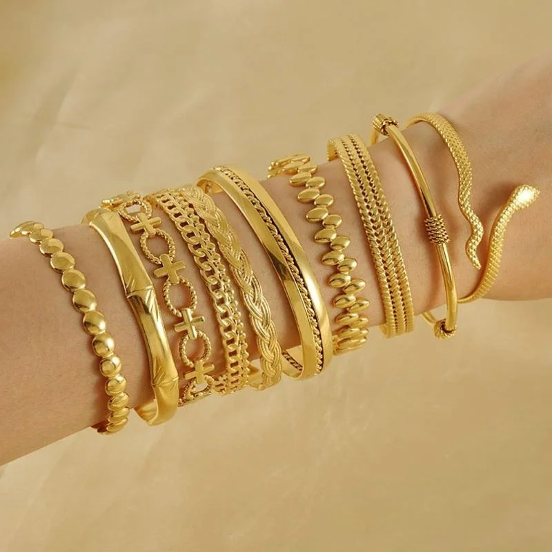 Fashion Multi Style Geometric Cuff Bangle Stainless Steel 18k Gold Plated Opening Irregular Adjustable Cuff Bracelet For Women