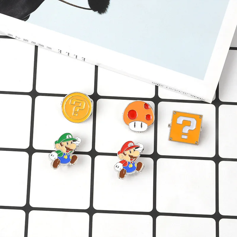 Childhood Memory Classic Cartoon Cute Super Mario Bros Green Red Lapel Brooches Badge Pin Badges Lapel Pins Brooches