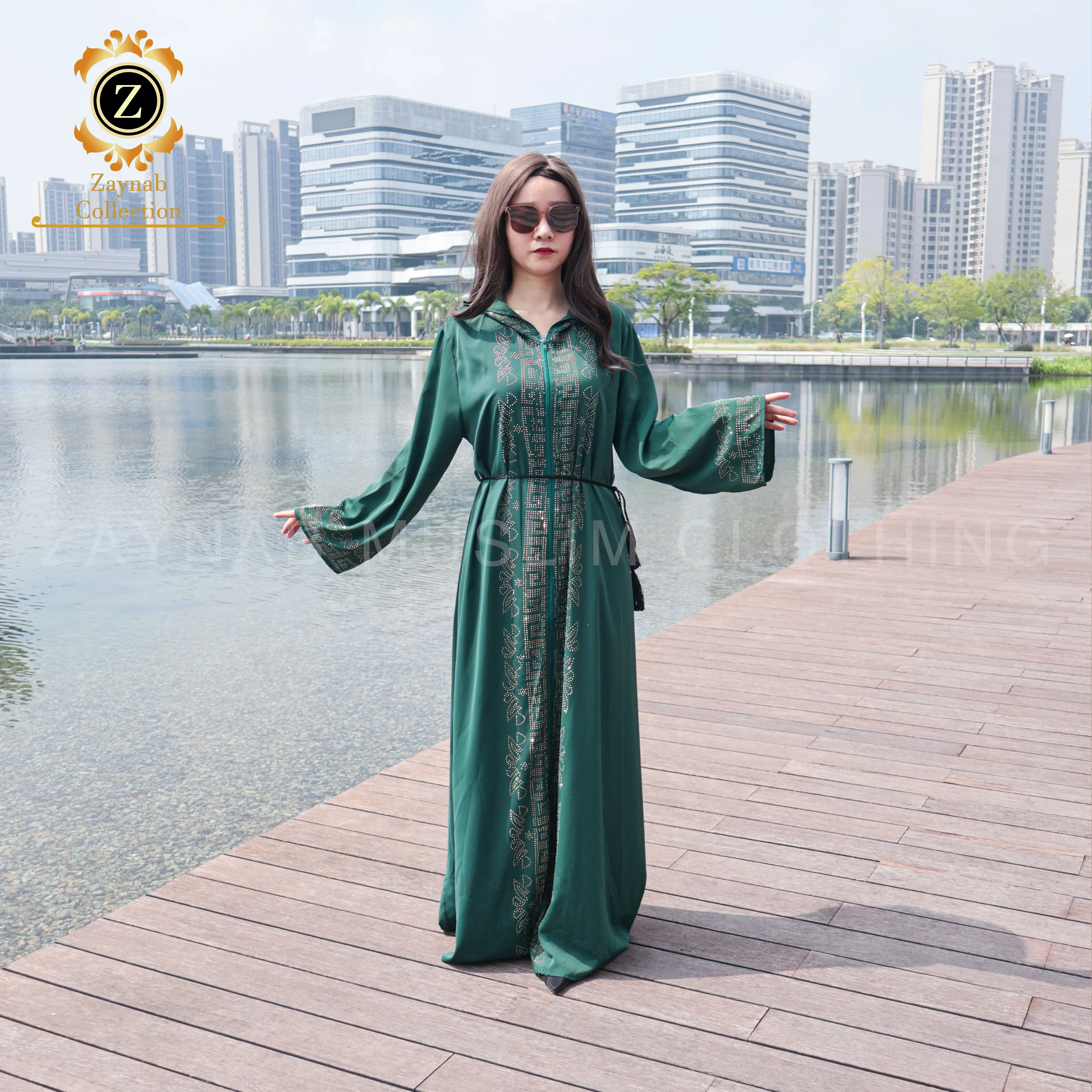 Zaynab Zipper Hoodie Abaya Dress  Wholesale Abayas Ramadan Saudi Arabian Women Muslim Dress Dubai Modest Zipper Hoodie Abaya