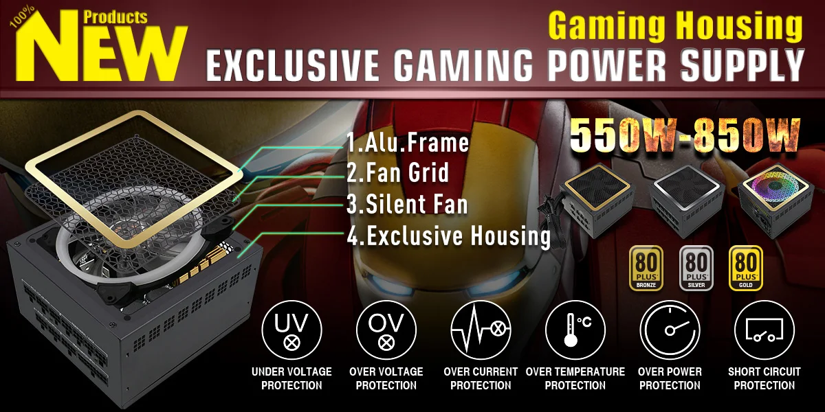 New Fuente De Poder 600W 80+ Plus Gaming Power Supply Unit