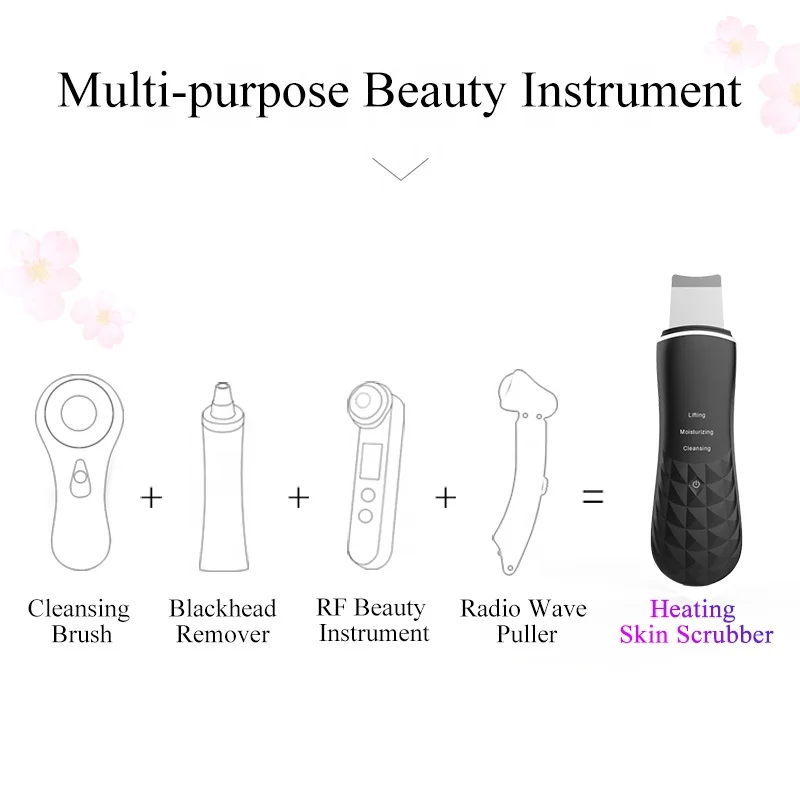 
3 in 1 Electric Portable Heating Sonic Face Cleaning Skin Lifting Ultrasonic Skin Scrubber 
