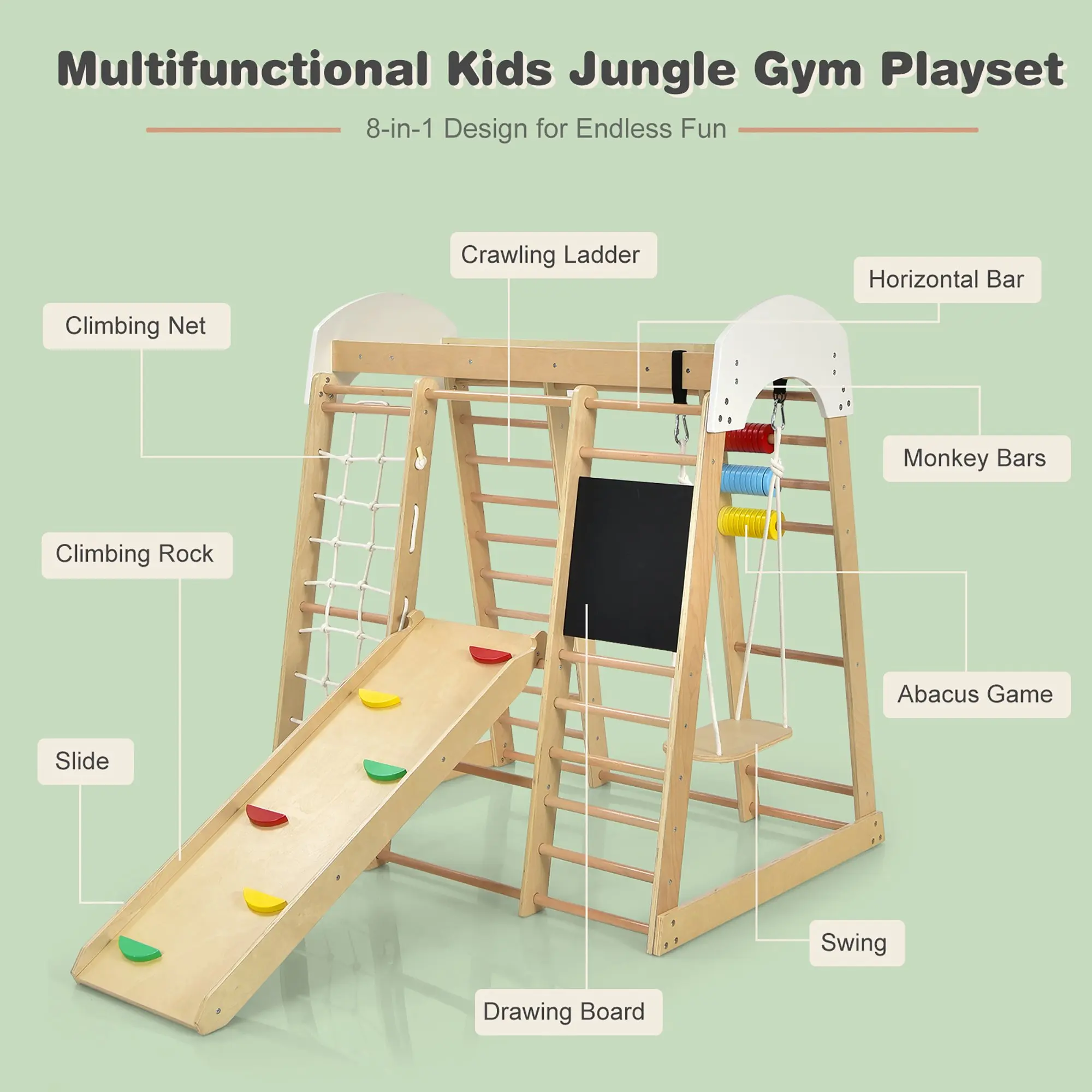 Wooden Climbing Frame Playground Indoor Children Montessori GYM Foldable Climbing Pickler Swing Combination Sports Exercise Sets