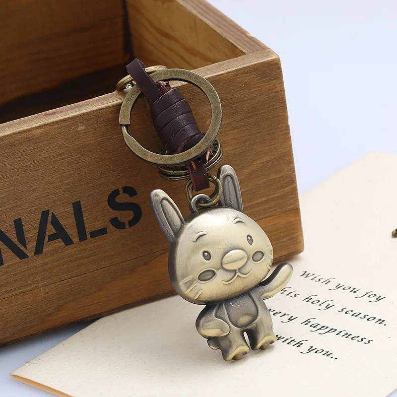 JETSHARK 12 zodiac keychain cow tiger dog rabbit pig key chains Retro cowhide keychain pendant alloy animal metal key chains