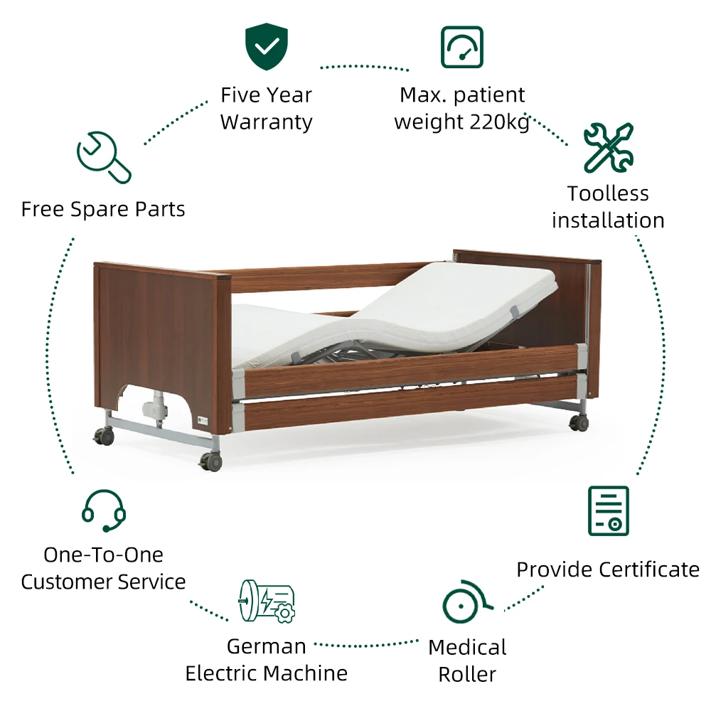 Tecforcare Wooden Nursing Bed For Elderly Health Care Hospital Furniture Recliner German Warehouse Medical Bed