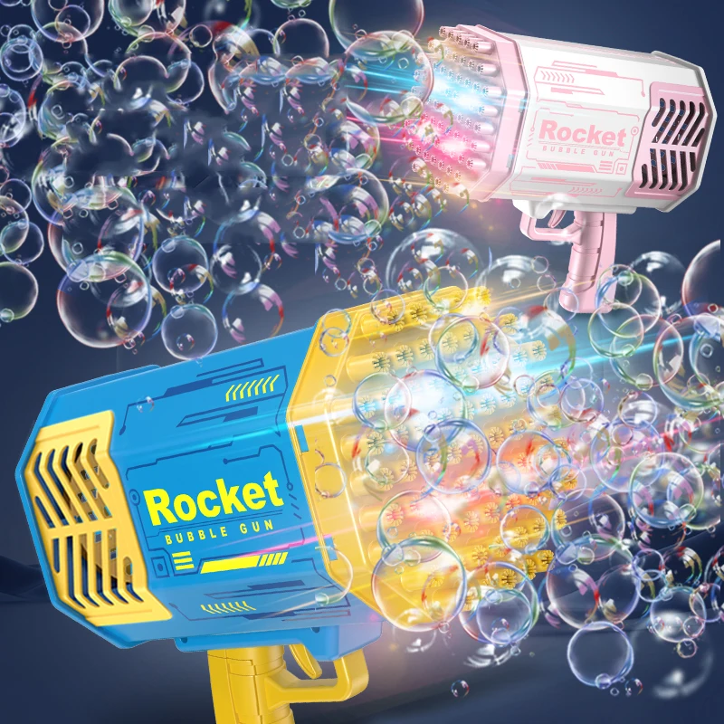Hot Selling Automatic Rocket Bazooka Bubble Launcher Plastic 69 Holes Bazooka Bubble Gun Toys With Music And Light
