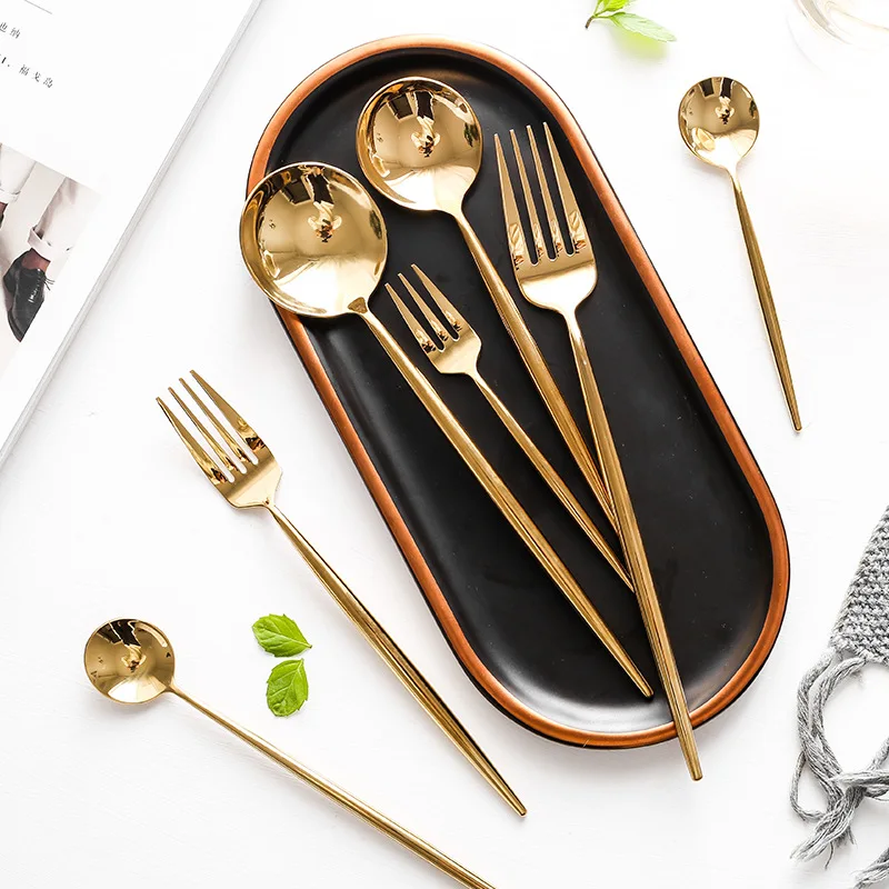 Mirror Polish Flatware Cutlery Set Gold Cutlery Luxury Sustainable Metal Cutlery Giveaways Stocked Restaurant