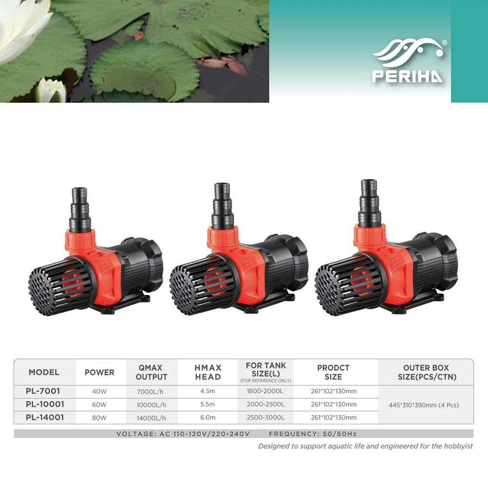 PERIHA PL Series Aquarium Pump Filter PL7001 40W PL10001 60W PL14001 80W Pond Pump High Head For Koi Pond, Garden Irrigation
