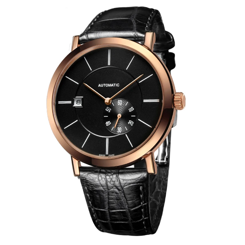 Latest stainless steel case calendar small second hand Miyota movement leisure men mechanical wristwatch