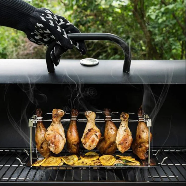
2021 NEW 430 tray BBQ outdoor tool Folded stainless steel chicken leg rack grill 