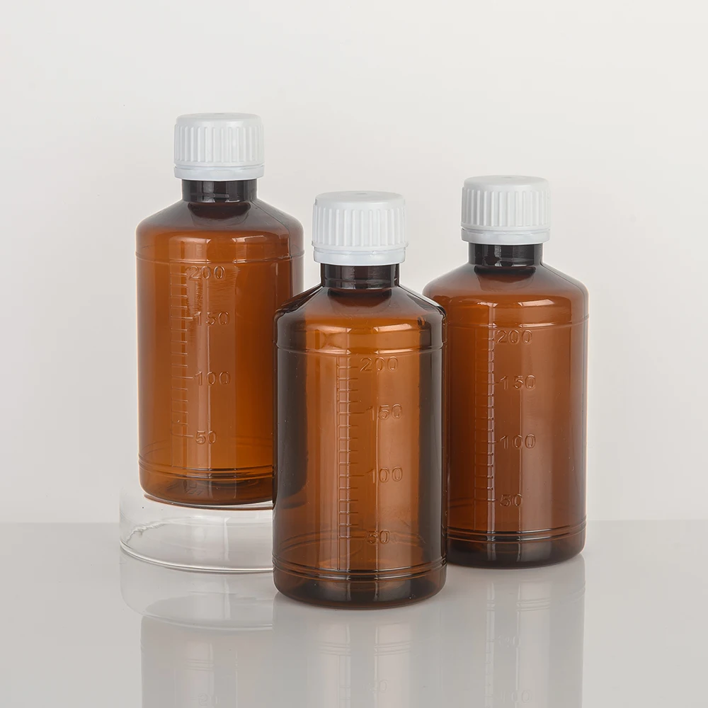 100ml, 120ml, 150ml, 3OZ, 5OZ amber black transparent cough syrup liquid round bottle medicine plastic bottle with screw cap