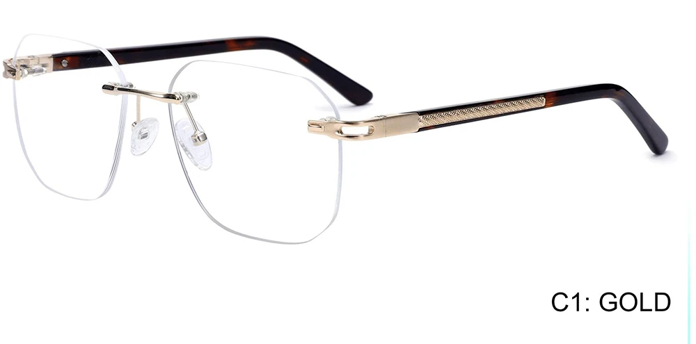 Ready stock nice design polygon lens rimless glasses for optics with a gold frame brand