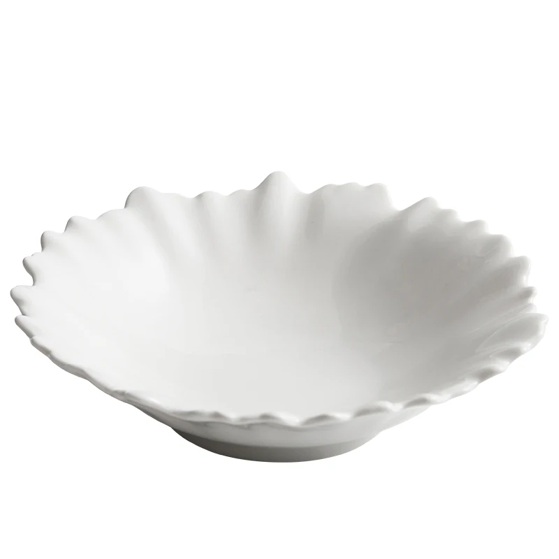 Nordic white ceramic coral beautiful exquisite bowl household bamboo hat dish bowl commercial snack bowl