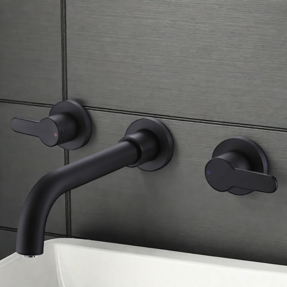 Jiangmen Contemporary Design Double Handle Water Mixer Tap Black Hotel Wash Basin Faucet Single Hole Mount Home Bathroom Sink