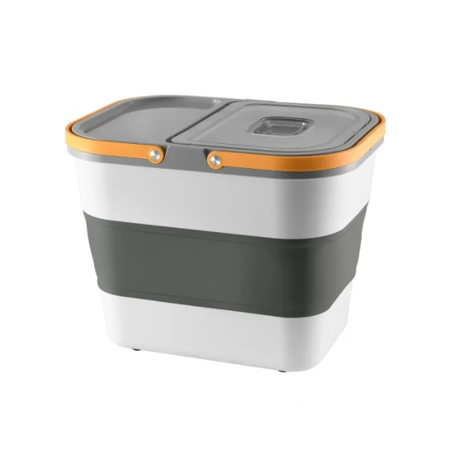 Collapsible Rice Storage Containers Cereal Rice Food Storage Container Dispenser Bin with Rolling Wheel Dog Pet Cat Flour Sugar