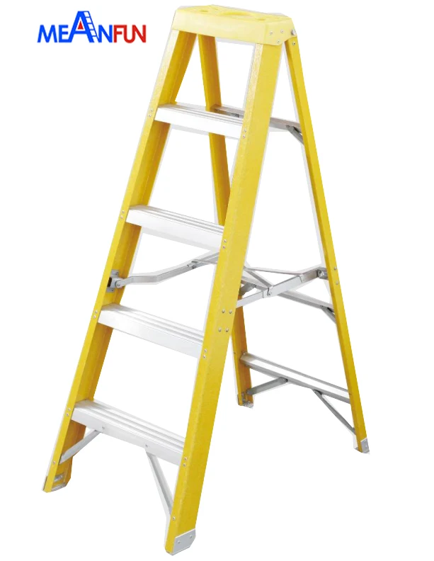 2020 New High quality Fiberglass ladder with yellow color 2x5 steps
