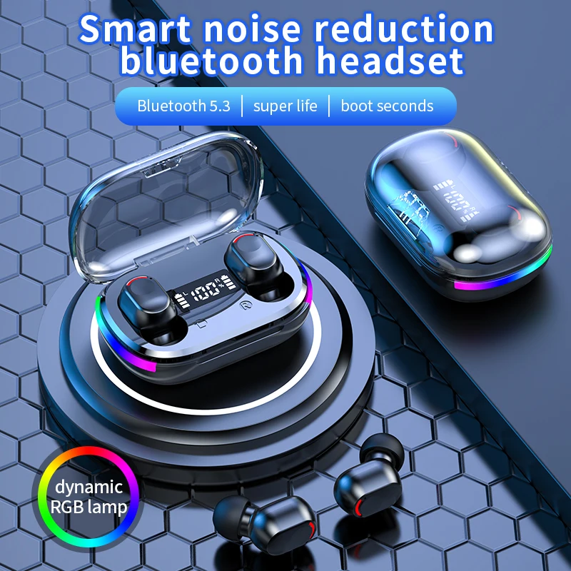 6 Hours Play RGB Light K10 Fone Bluetooth Earphones 5.3 TWS True Wireless Headphones LED Display Stereo Headset Earbuds y60