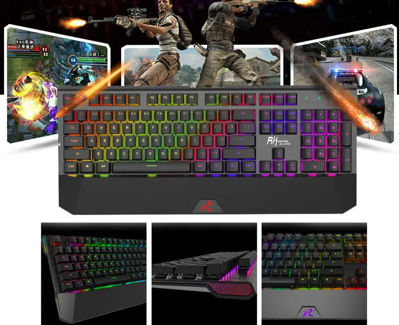 RK956 RGB/Mixed Light Backlit Ergonomic USB Wired Gaming Keyboard Desktop Notebook Keyboard With Side Lights Macro Programming