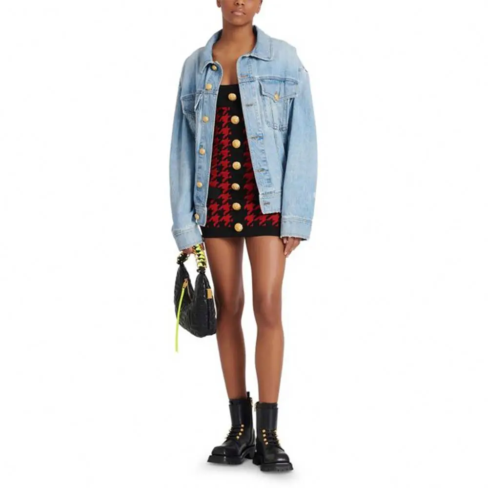 Plaid Dress Houndstooth Fashion Knitted Long Lady Elegant Summer Girls Casual Womens Dresses Knitting Dresses