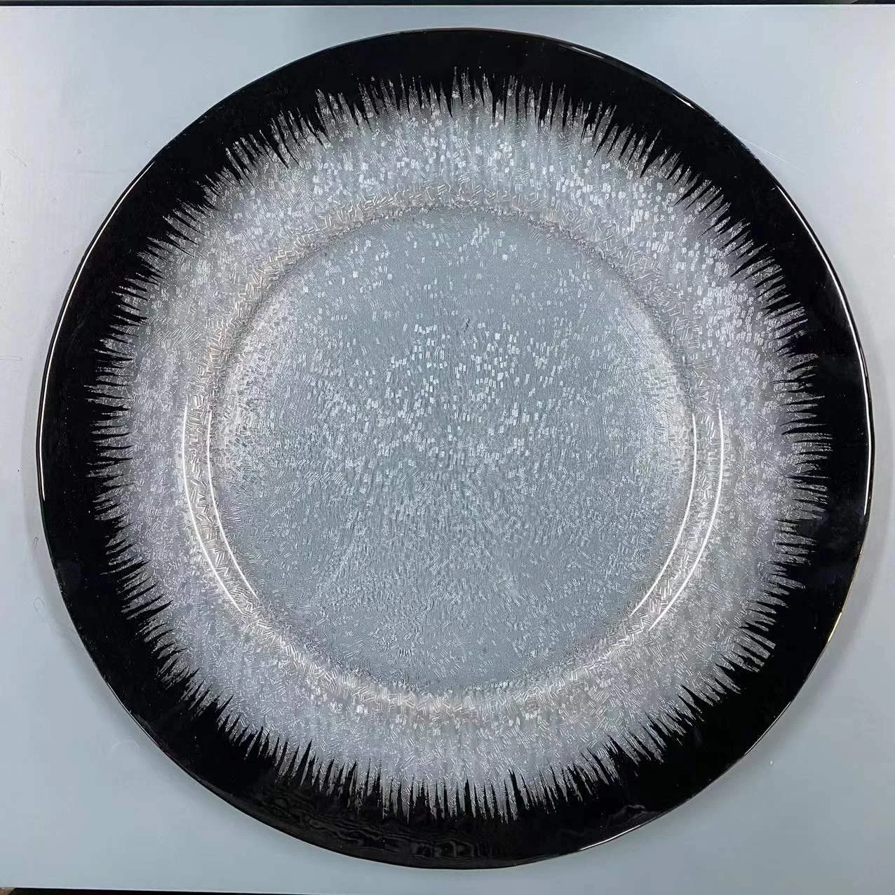 Factory new design black rim glass clear charger plates for wedding event table