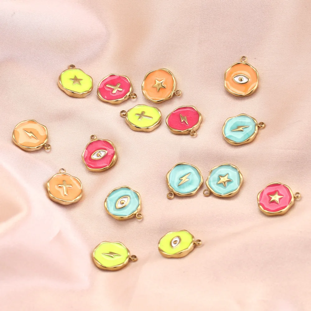 Stainless Steel Enamel Charms Moon Cross Star Heart Pendants Multicolor for DIY Necklace Jewelry Making Supplies Crafts