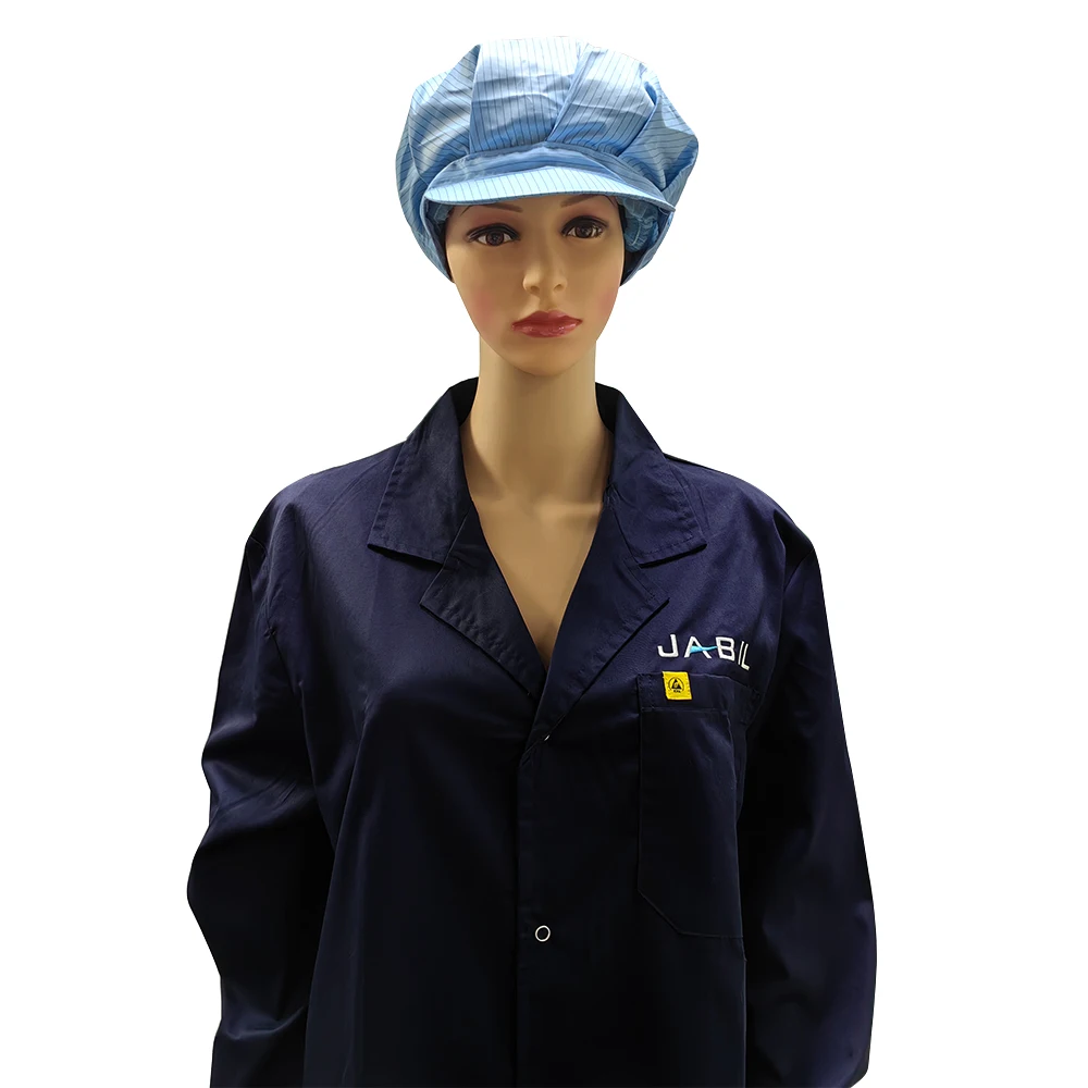 Custom Embroidery Dark Blue Lab Dustproof ESD Antistatic Polyester Cotton Coat
