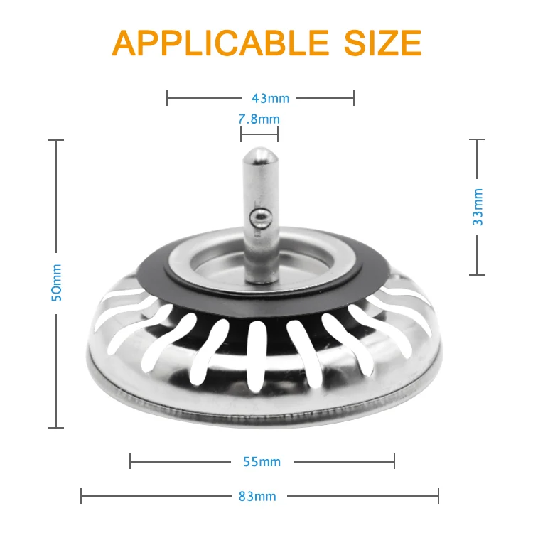 Sonda 732251 Stainless Steel kitchen 83mm Drain Basin Polished Anti Clogging Basket Sink Plug Drainer Waste Filter Strainer