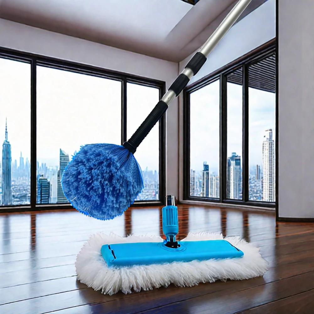 Qiyun Indoor long reach round professional cobweb duster brush with extension pole for high ceiling spider web cleaning