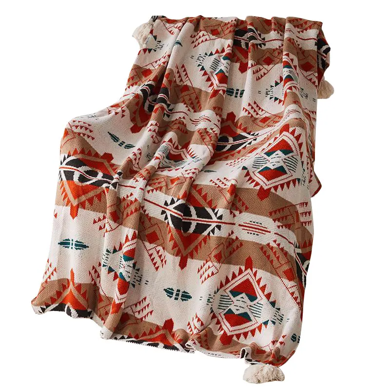 Wholesale Modern Minimalist Geometric Woolen Blankets Throws Home Decoration Sofa Bedding Knitted Tassel Blanket