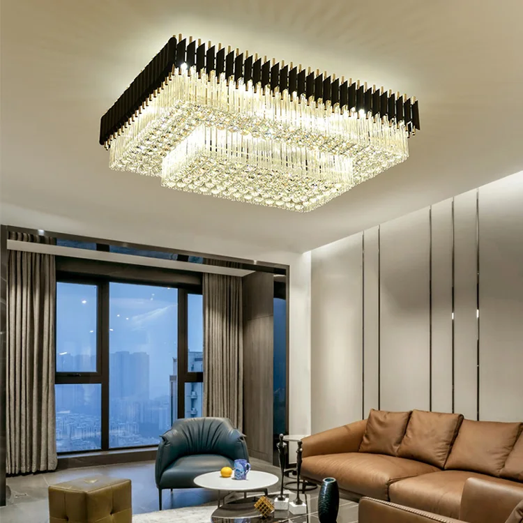 Modern Crystal Ceiling Lamp Square Rectangle Design for home decor living dining room kitchen bedroom LED Ceiling Lights