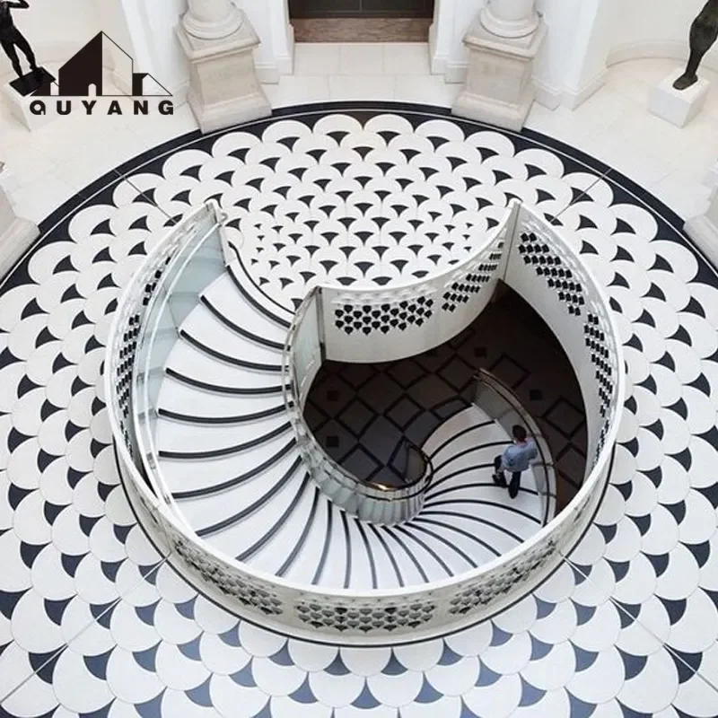 Customized Inlay Black Marble Water-jet Cutting Medallions Tile Stone For Lobby