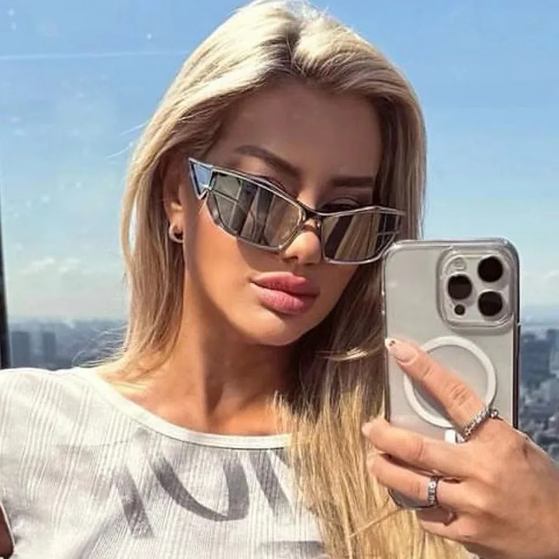 Women Men Gradient color Fashion Y2K Steampunk Punk Style Custom Logo Irregular Metal Frame UV400 Shades Sun Glasses Sunglasses