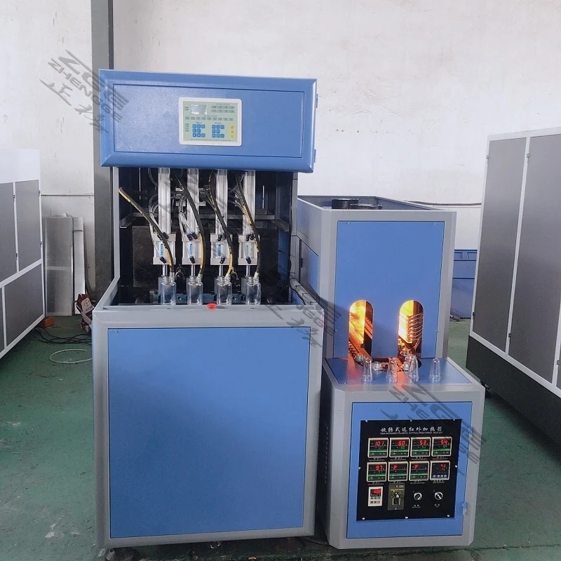 4 Cavity automatic dropping the bottle Semi Automatic Pet plastic bottle blowing machine