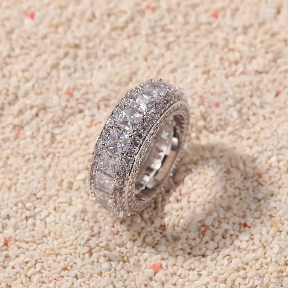 Модное кольцо с микро-инкрустацией, пятирядное циркониевое ювелирное изделие для мужчин, изысканное хипстерское кольцо в стиле хип-хоп, циркониевые кольца