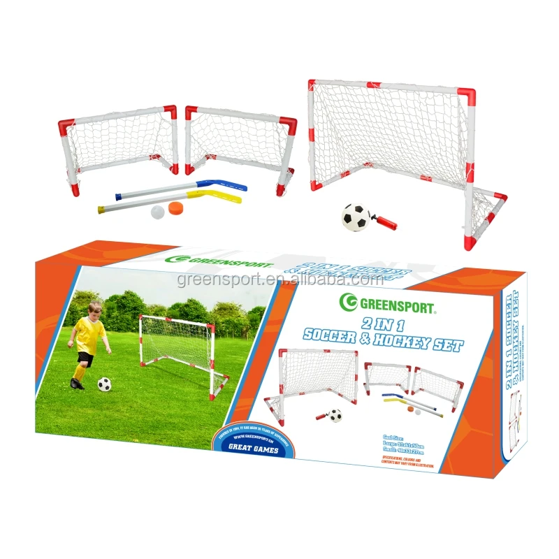 2 в 1 пластиковая гола для хоккея и футбольная цель С Хоккейным оборудованием и футбольным мячом для тренировки хоккея и футбольной тренировки