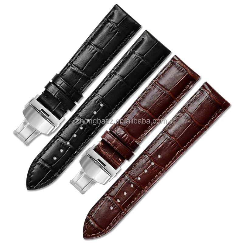 Genuine Calf Leather Italian Leather Matt  Bamboo Pattern Watch Band Watch Straps with Stainless Steel  Folding  Clasp Buckle