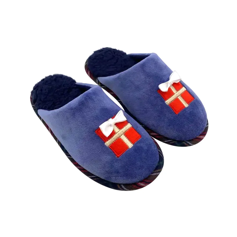 Latest design customized christmas woman fur Slippers Plush soft warm anti slip bedroom mule indoor slippers