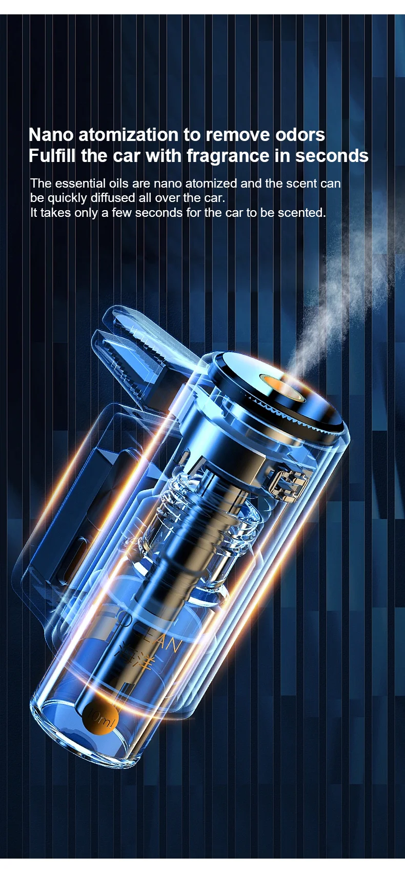 New Arrival Mini Rechargeable Car Air Purifier Waterless Essential Oil Alloy Car Vent Clip Car Aroma Diffuser Humidifier