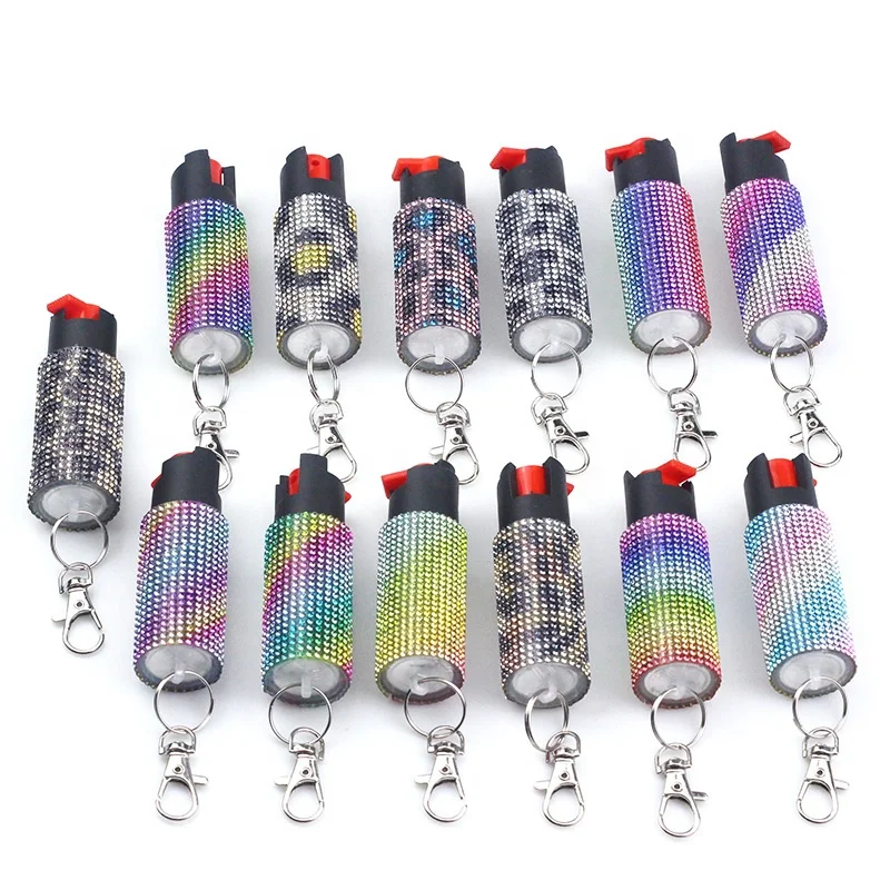 Bulk Personal Security Self-defense Keychain Supplies Plastic Spray Bottle Shell Diamond Inlaid Self Defense Keychain for Women