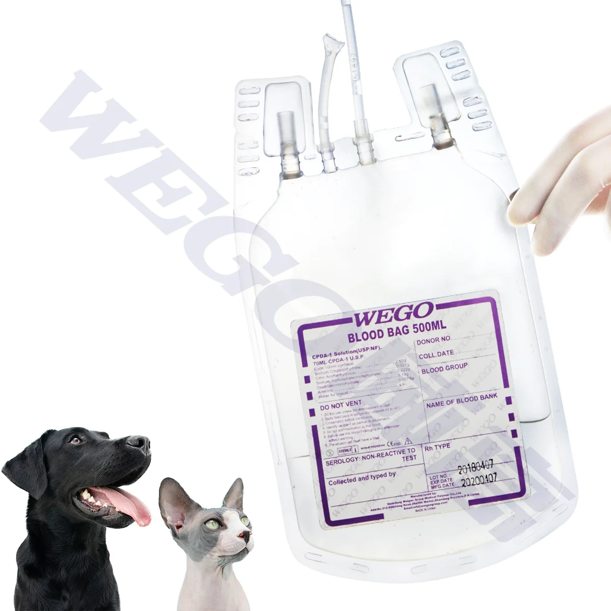 Vet Medical Animal Blood Collection Bag 450ml 1000ml 1 Liter Veterinary Transfusion Blood Bag
