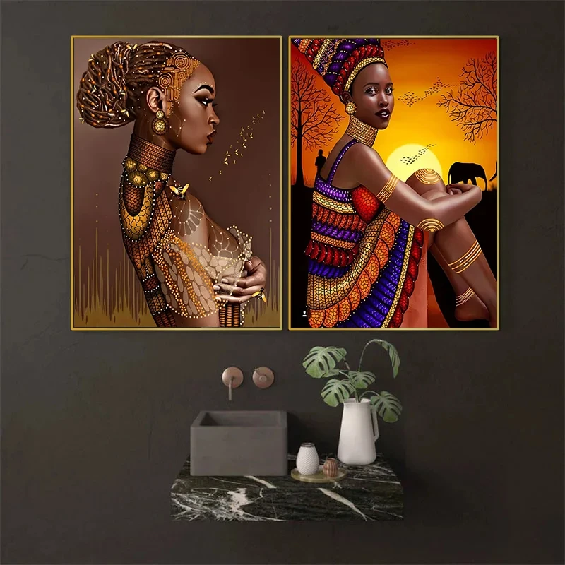 African woman canvas painting for Beautiful Black woman wall art poster Modern living room interior home decorative painting