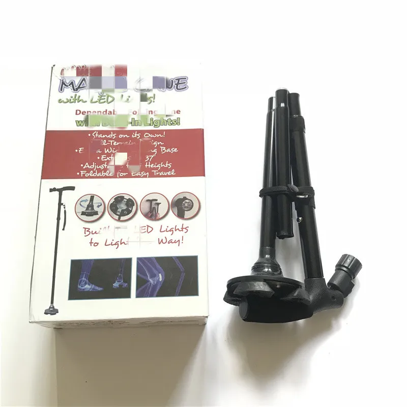 Wholesale Custom Logo Outdoor Cheap Self Defense Hiking Adjustable Folding Alpenstock Telescopic Led Walking Stick Pole