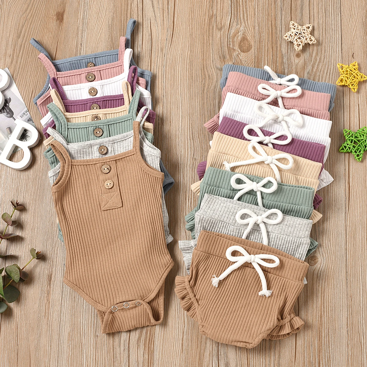 Summer baby cotton rib set 100% Cotton Short Sleeve Toddler Romper baby girl dress sets baby girl clothing sets summer