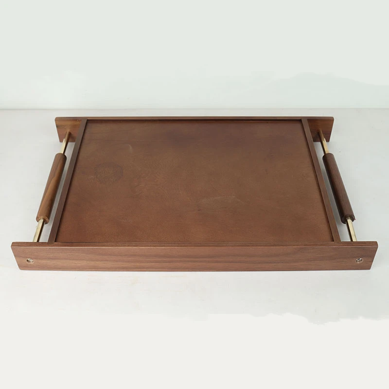 Hot Sales Walnut Wooden Rectangle Room Serving Tray with Handles