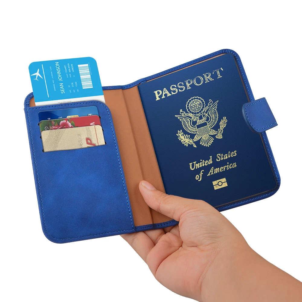 Customized High-end Quality RFID Passport Bags Family Travel Wallet PU Leather Booklet Passport Holder Sleeve Case
