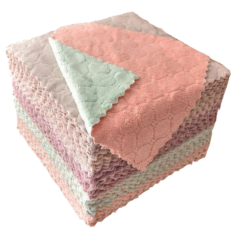 Household 30*30cm Dish Washing Microfiber Coral Fleece Kitchen Towel Cleaning Cloths