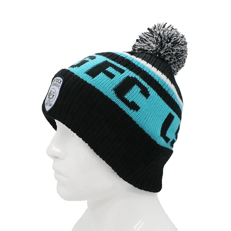 Custom High Quality Fleece Lined Pom Pom Beanie Winter Hat Thickening Fleece Lined Knit Beanie