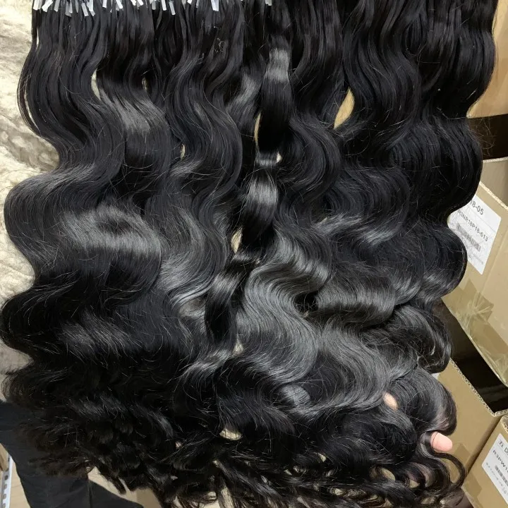 Raw Indian Body Wave micro loop human hair extensions natural wave loose curly micro loop ring hair extensions