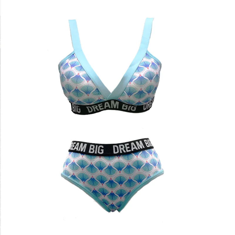 2022 Bikini Women Swimwear Triangle Cup Pantie And Bra Print Girls Underwear Bikini Set