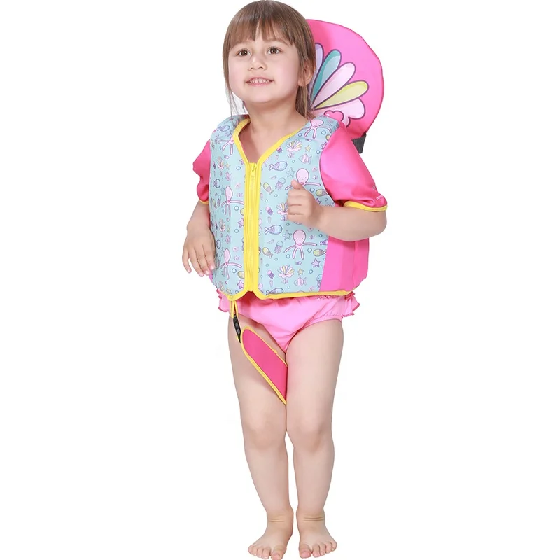 Popular pink neoprene lifejacket swim trainer for kids children floating life vest for swimming