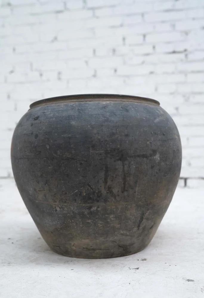 Chinese antique crackle green glazed large pottery pot
